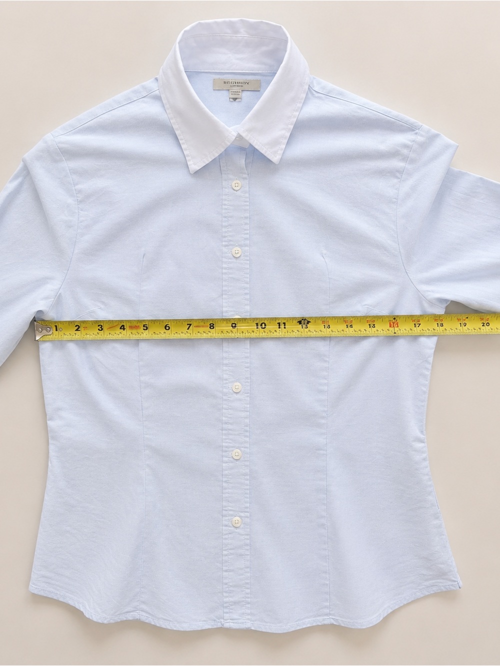 Burberry London Light Blue Stretch Button Tailored Shirt White Collar Women’s M - Picture 9 of 11
